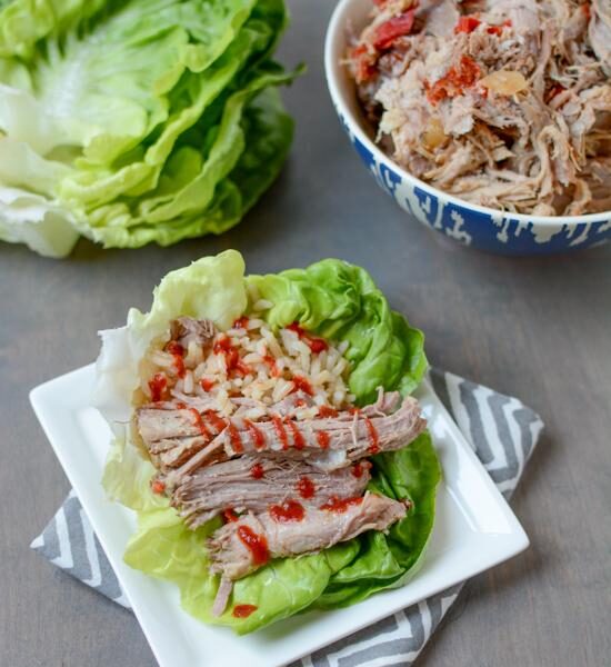 This Slow Cooker Asian Pulled Pork in lettuce wraps with rice for a quick dinner!