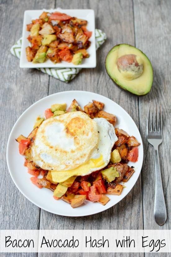 This Avocado Bacon Hash with Eggs is the perfect weekend breakfast to enjoy when you don't feel like going out to eat! Or make it for a quick weeknight dinner.