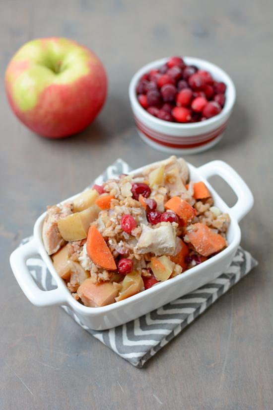 This Slow Cooker Apple Cranberry Chicken recipe is perfect for fall. Plus it's freezer friendly. Just pull it out, dump in the crockpot and dinner cooks itself!