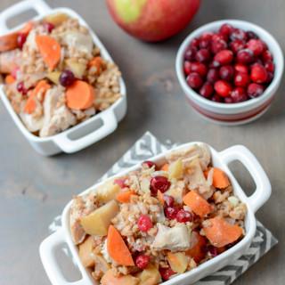 This Slow Cooker Apple Cranberry Chicken recipe is perfect for fall. Plus it's freezer friendly. Just pull it out, dump in the crockpot and dinner cooks itself!