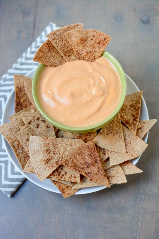 Serve this Pumpkin Yogurt Dip with cinnamon sugar tortilla chips for an afternoon snack!