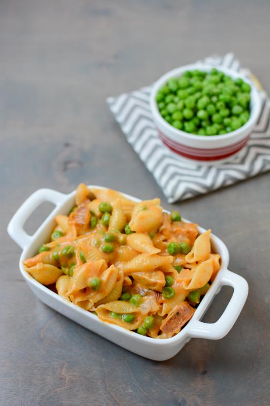 This recipe for Stovetop Mac and Cheese with Sausage and Peas is quick, easy and kid-friendly. Perfect for dinner on a busy night!