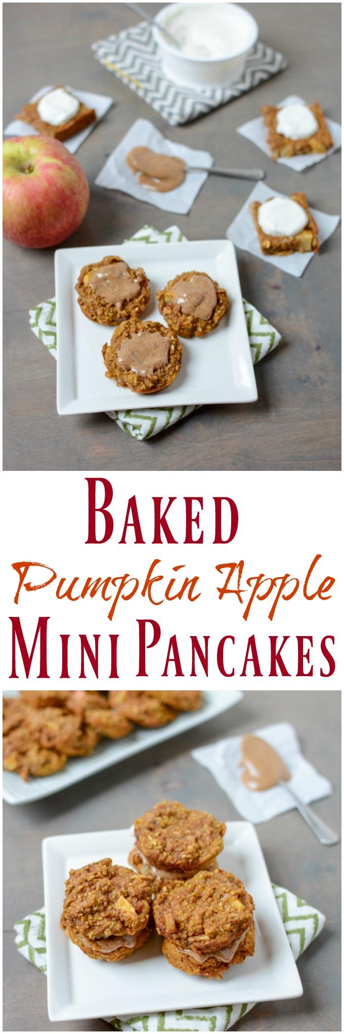 These Pumpkin Apple Baked Mini Pancakes are kid-friendly with no added sugar and are perfect for a fall breakfast or lunch!