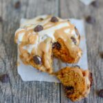 close up of microwave sweet potato mug cake with slice cut