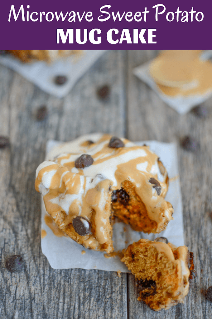 This Microwave Sweet Potato Mug Cake is perfect for a quick, healthy dessert or snack. Ready in two minutes, you can top it with yogurt for breakfast or ice cream for dessert.