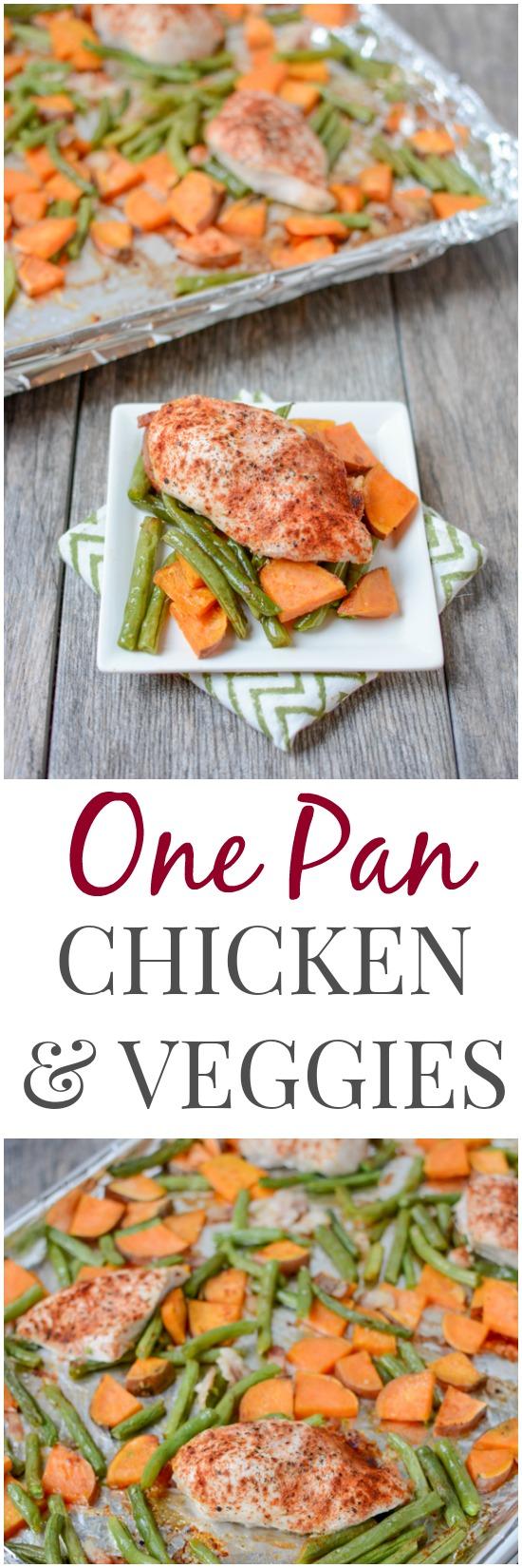 This One Pan Roasted Chicken and Vegetables is the perfect dinner for a busy night. Easy to customize and clean-up is a breeze!