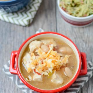 Made with simple ingredients and packed with protein, this Easy White Chicken Chili is the perfect lunch or dinner soup and a nice change from traditional tomato-based chili.