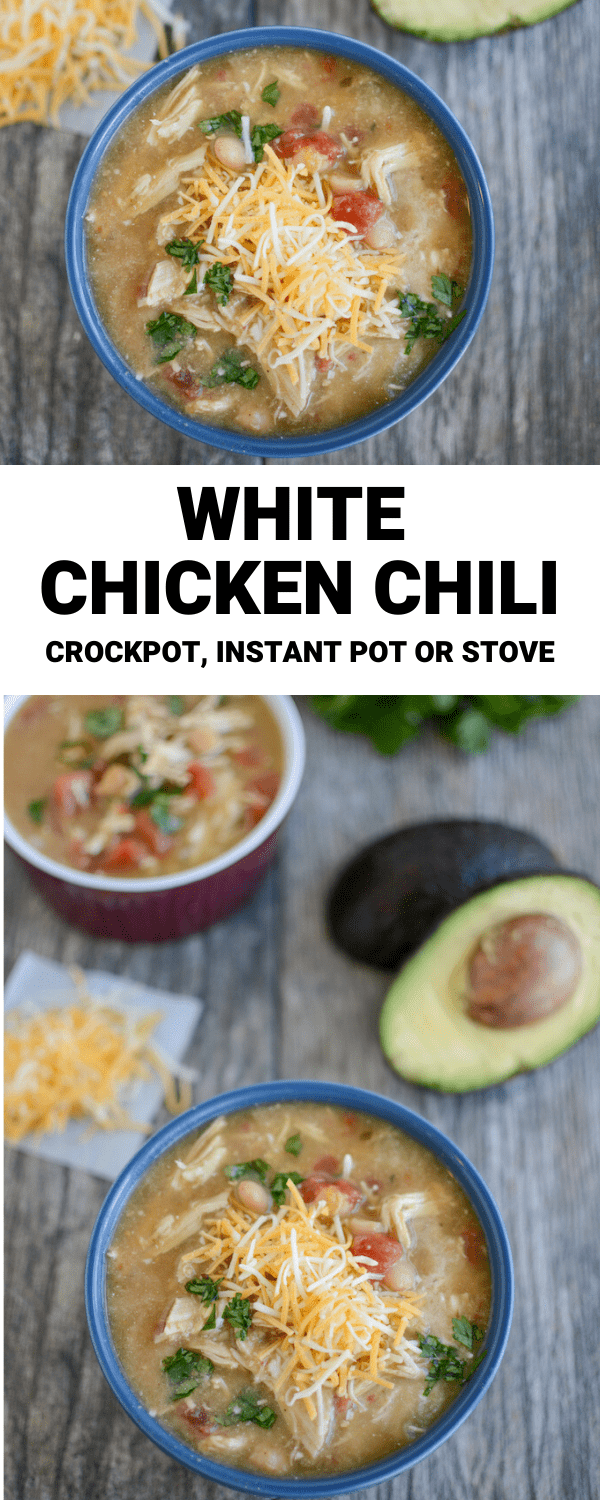 This White Chicken Chili will quickly become your go-to for lunch or dinner on cold nights. Make it in the slow cooker, Instant Pot or on the stove. 