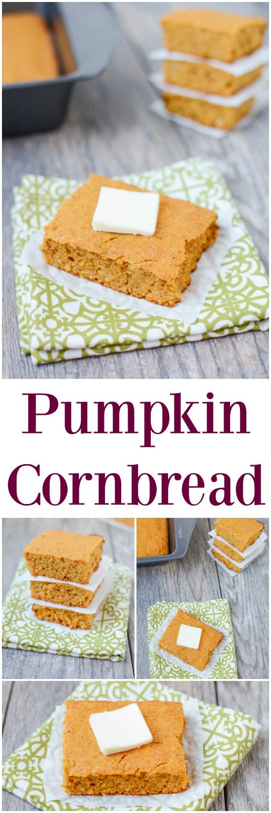 Lightly sweetened and full of fall flavors, this recipe for Pumpkin Cornbread is the perfect dinner side dish. Make a batch for Thanksgiving or enjoy with a big bowl of chili.