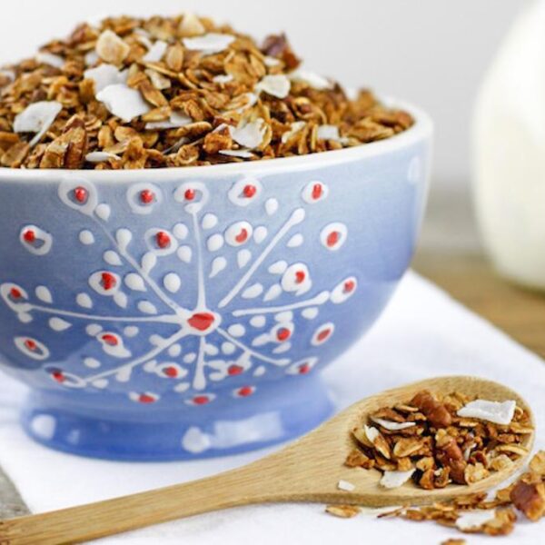 This Gingerbread Granola recipe is everything you love about gingerbread transformed into a crunchy and satisfying granola suitable for breakfast, snacking and edible holiday gifts!