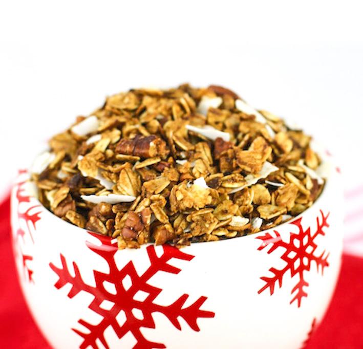 This Gingerbread Granola recipe is everything you love about gingerbread transformed into a crunchy and satisfying granola suitable for breakfast, snacking and edible holiday gifts!