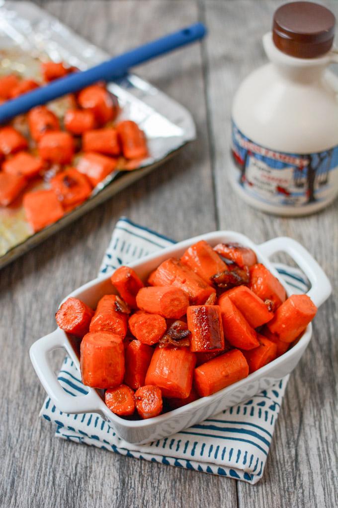 This recipe for Maple Bacon Roasted Carrots is made with just three ingredients and makes the perfect dinner side dish. 