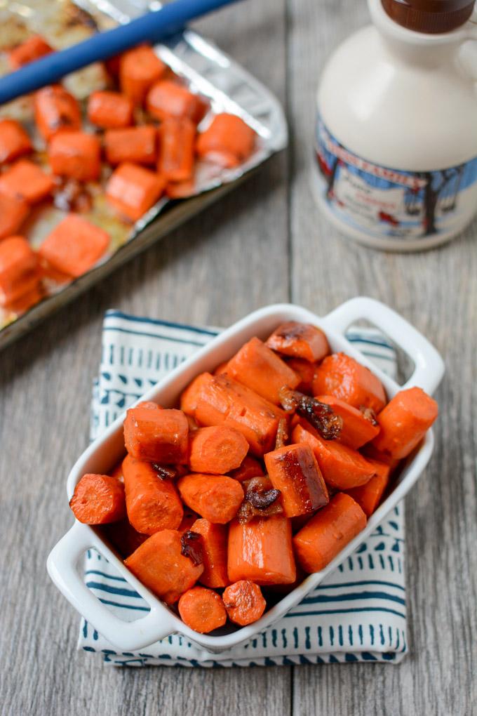 This recipe for Maple Bacon Roasted Carrots is made with just three ingredients and makes the perfect sweet and savory side dish.