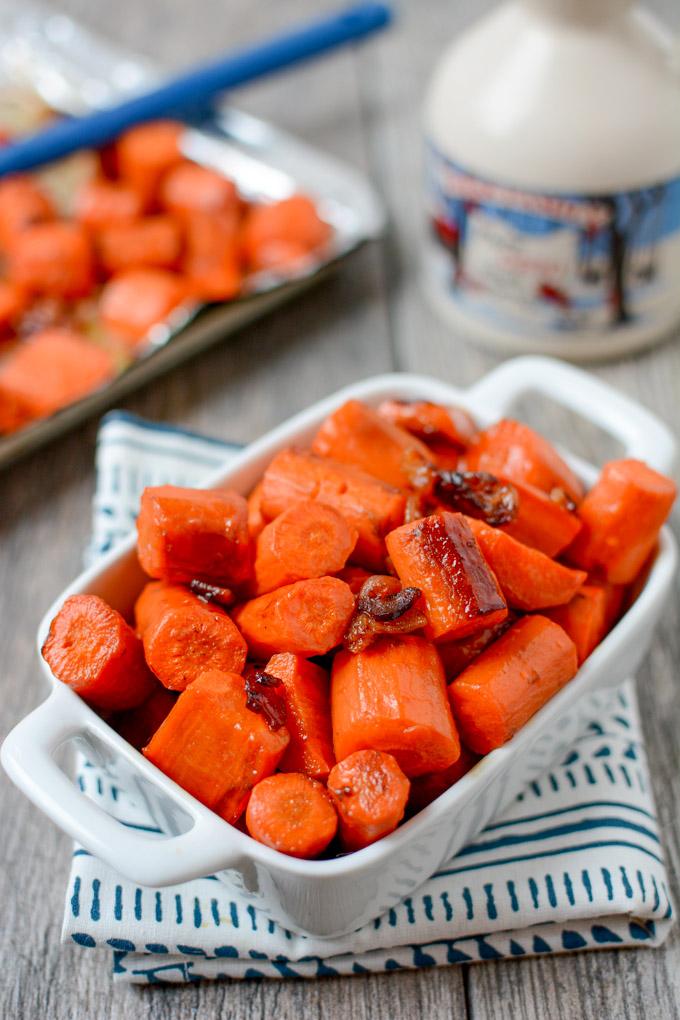 This recipe for Maple Bacon Roasted Carrots is made with just three ingredients and makes the perfect dinner side dish. 