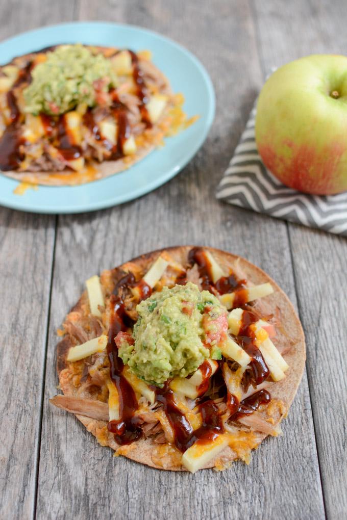 These Pulled Pork and Apple Tostadas are a simple, flavorful way to use up leftover pork. Perfect for lunch, dinner or a quick snack!