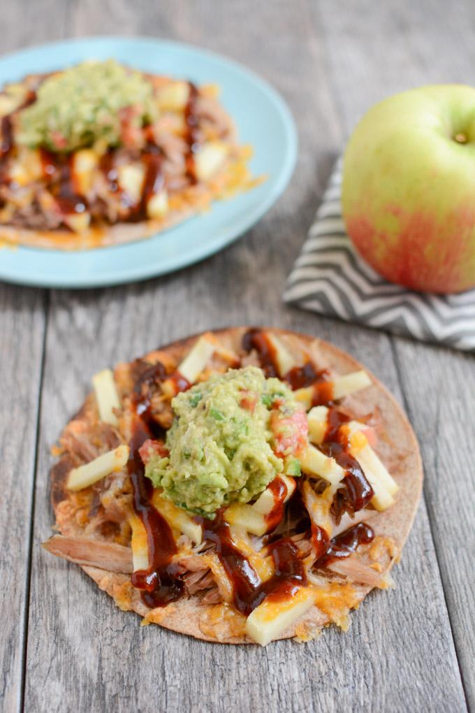 These Pulled Pork and Apple Tostadas are a simple, flavorful way to use up leftover pork. Perfect for lunch, dinner or a quick snack!
