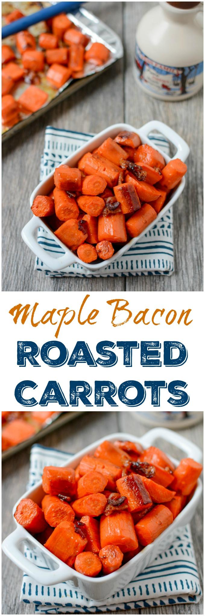 This recipe for Maple Bacon Roasted Carrots is made with just three ingredients and makes the perfect dinner side dish. 