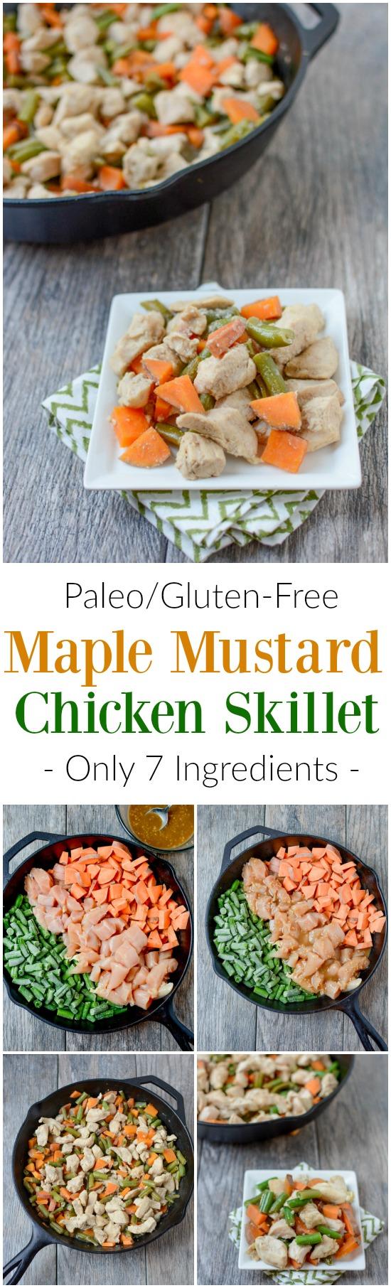 Made with just seven ingredients, this recipe for Maple Mustard Chicken Skillet makes a great weeknight dinner. It's a paleo, gluten-free and full of flavor!