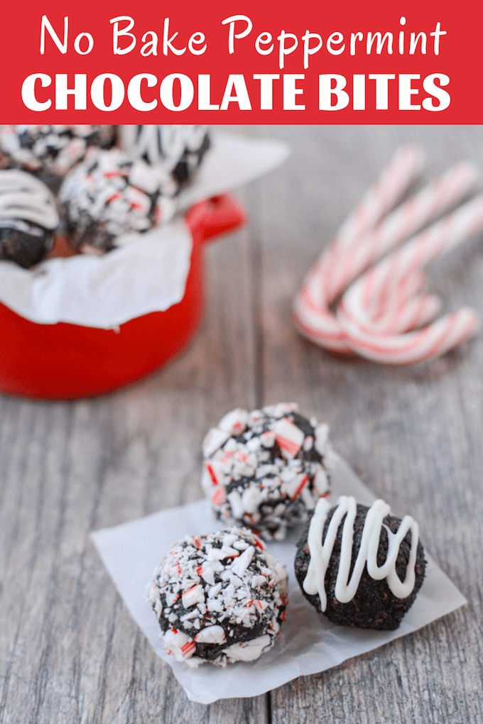 These No-Bake Peppermint Chocolate Bites are simple, healthy and ready in minutes. This gluten-free recipe would make a great addition to your holiday cookie tray! 