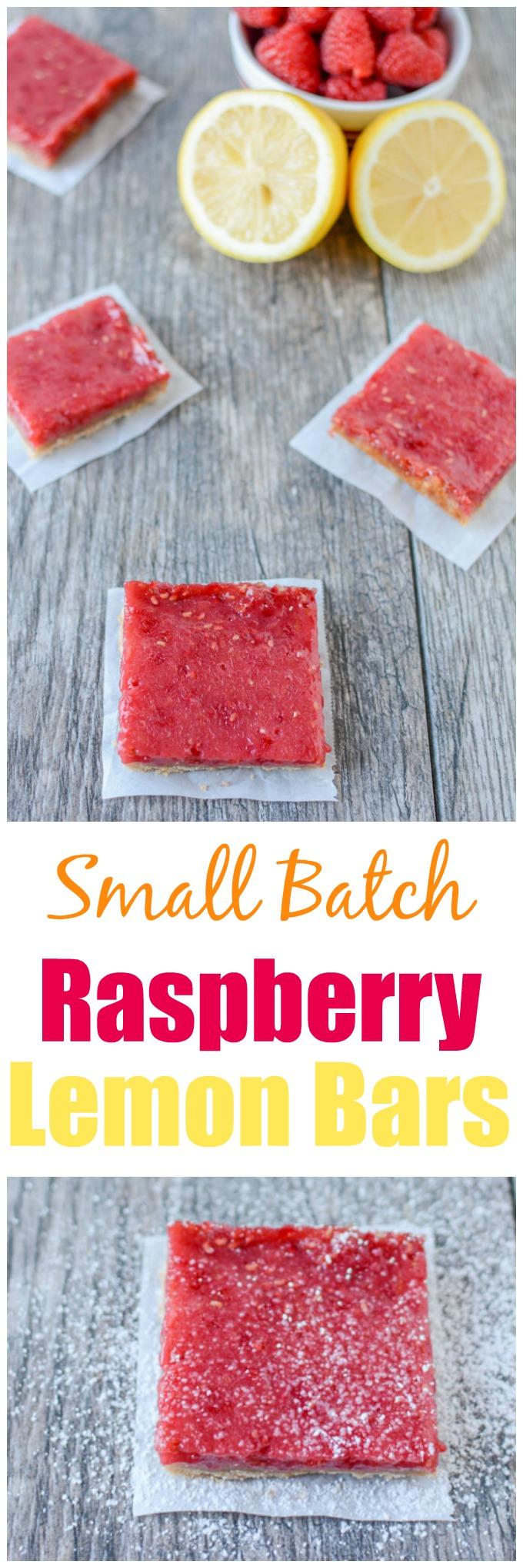 These Small Batch Raspberry Lemon Bars are the perfect dessert. Bursting with flavor, they're easy to make and a small batch means there's just enough to enjoy, without going overboard!