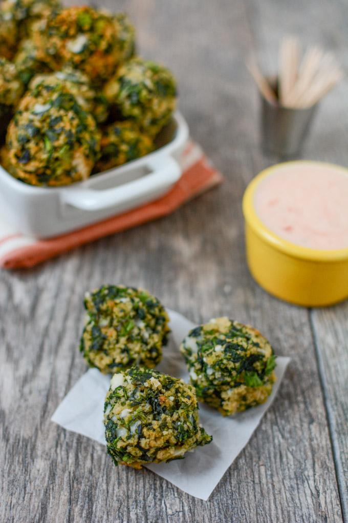These Easy Spinach Balls are a perfect party appetizer. Prep the recipe ahead of time for easy entertaining or serve them as a kid-friendly vegetable option at dinner!