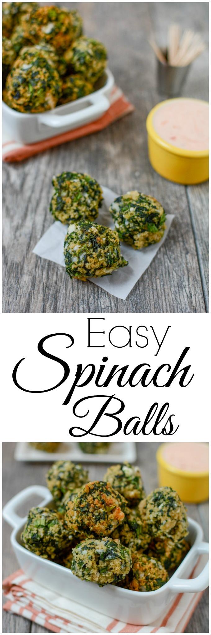 Easy Spinach Balls 8 These Easy Spinach Balls are a perfect party appetizer. Prep the recipe ahead of time for easy entertaining or serve them as a kid-friendly vegetable option at dinner!