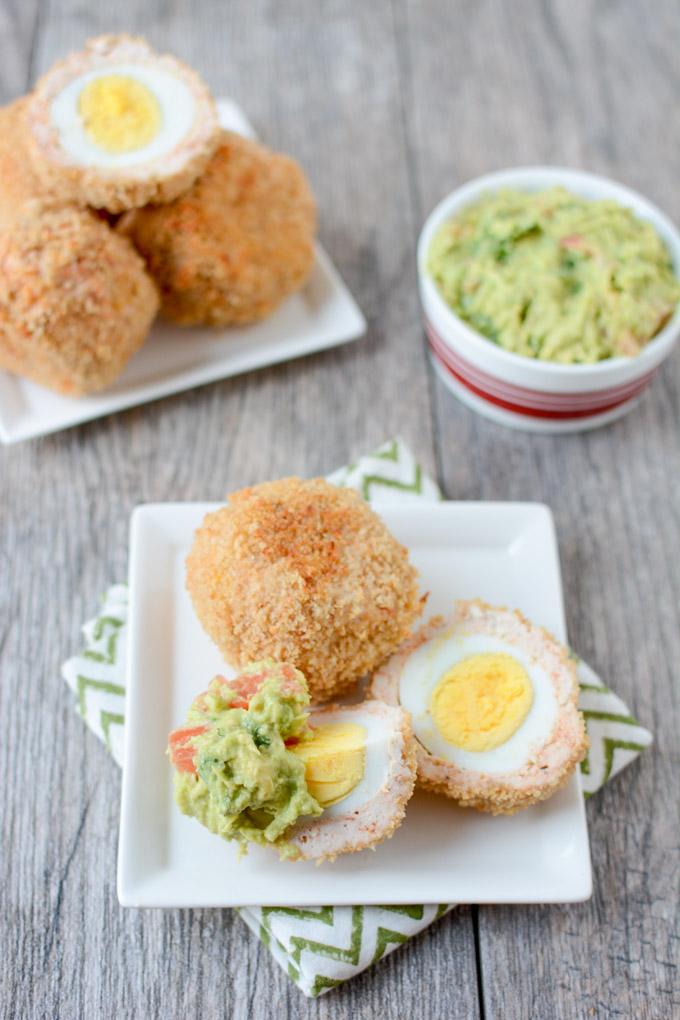 This recipe for Baked Scotch Eggs makes a great high protein breakfast. Enjoy them warm or cold and serve with guacamole for some added healthy fats! 