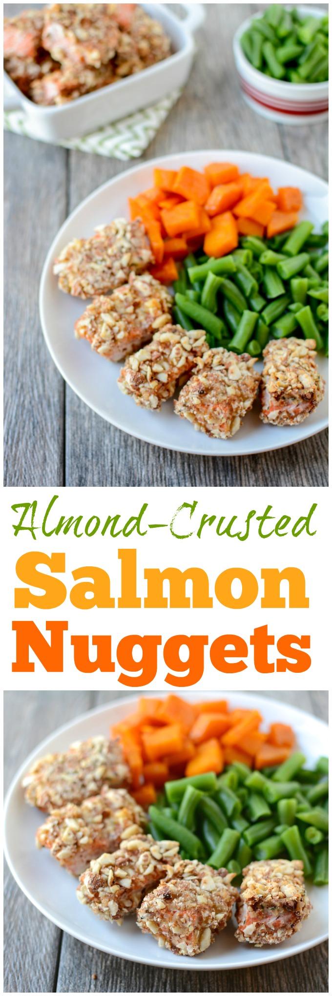 These gluten-free Hemp and Almond Crusted Salmon Nuggets are a great recipe for getting your family to eat more fish. Made with just six ingredients, they're simple enough for a quick dinner and they're kid-friendly too! 