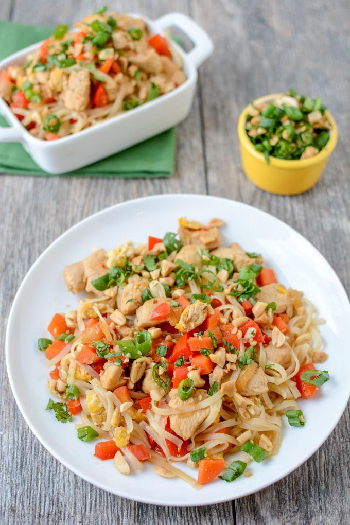 This quick and easy Chicken Pad Thai makes a great weeknight dinner. Full of Asian flavors, this recipe is gluten-free and ready in 20 minutes. 