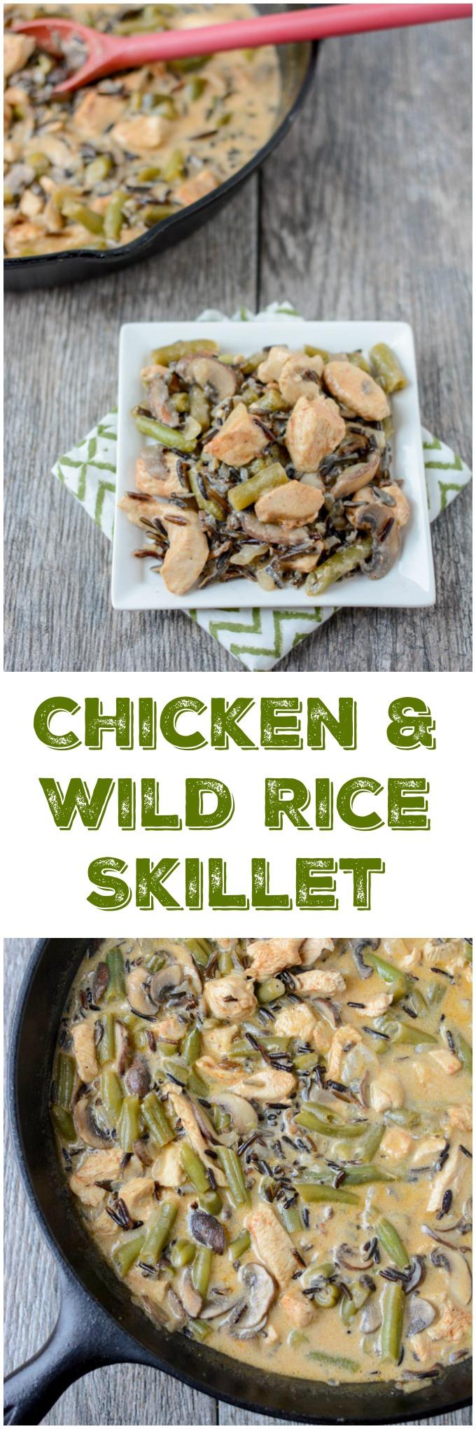 This gluten-free Creamy Chicken and Wild Rice Skillet recipe is the perfect dinner for a busy night. It's quick, healthy and packed with protein and vegetables. 