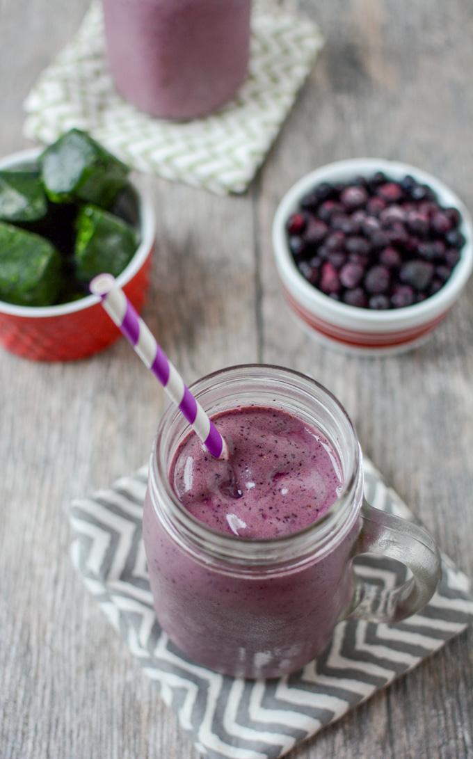 This Wild Blueberry Kefir Smoothie is packed with protein, greens and probiotics and makes a great breakfast or afternoon snack. 