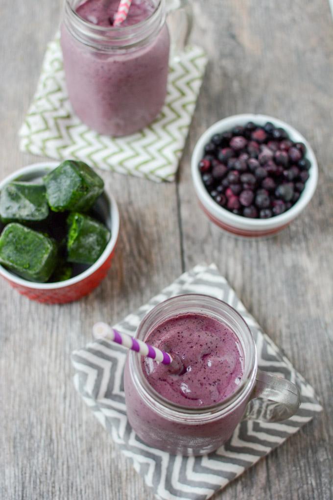 This Wild Blueberry Kefir Smoothie is packed with protein, greens and probiotics and makes a great breakfast or afternoon snack. 