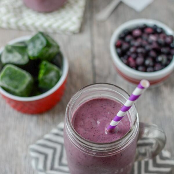 This Wild Blueberry Kefir Smoothie is packed with protein, greens and probiotics and makes a great breakfast or afternoon snack.