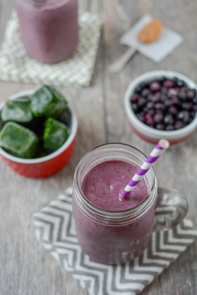 This Wild Blueberry Kefir Smoothie is packed with protein, greens and probiotics and makes a great breakfast or afternoon snack. 