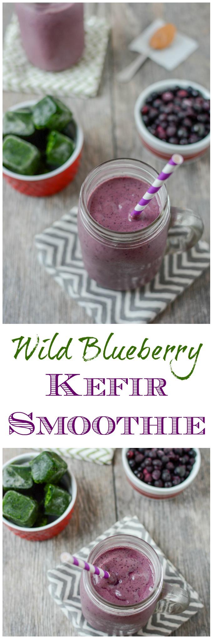 This Wild Blueberry Kefir Smoothie is packed with protein, greens and probiotics and makes a great breakfast or afternoon snack. 