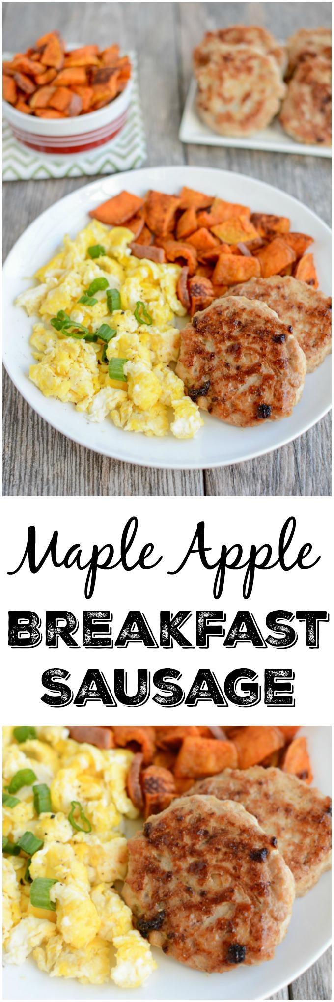 This recipe for Maple Apple Breakfast Sausage is the perfect addition to your weekend breakfast or brunch! Made with ground chicken, it's simple, lean and flavorful!