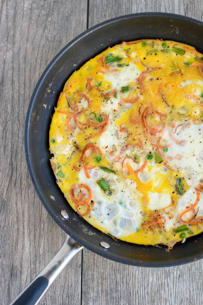 This recipe for a Spring Vegetable Frittata is packed with seasonal veggies like asparagus and peas and is perfect for breakfast, lunch or dinner!