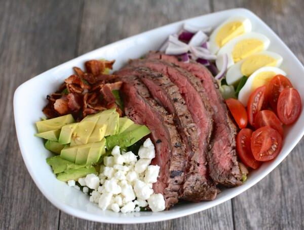 This Steak Cobb Salad Recipe is packed with protein and nutrients, easy to assemble and makes a great lunch or dinner option as the weather gets warmer.