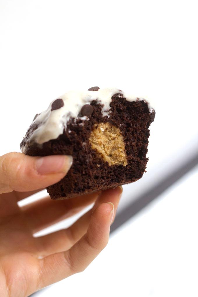 This single serving Cookie Dough Stuffed Chocolate Cupcake is the perfect dessert to satisfy your sweet tooth without leaving lots of extras around to tempt you later.