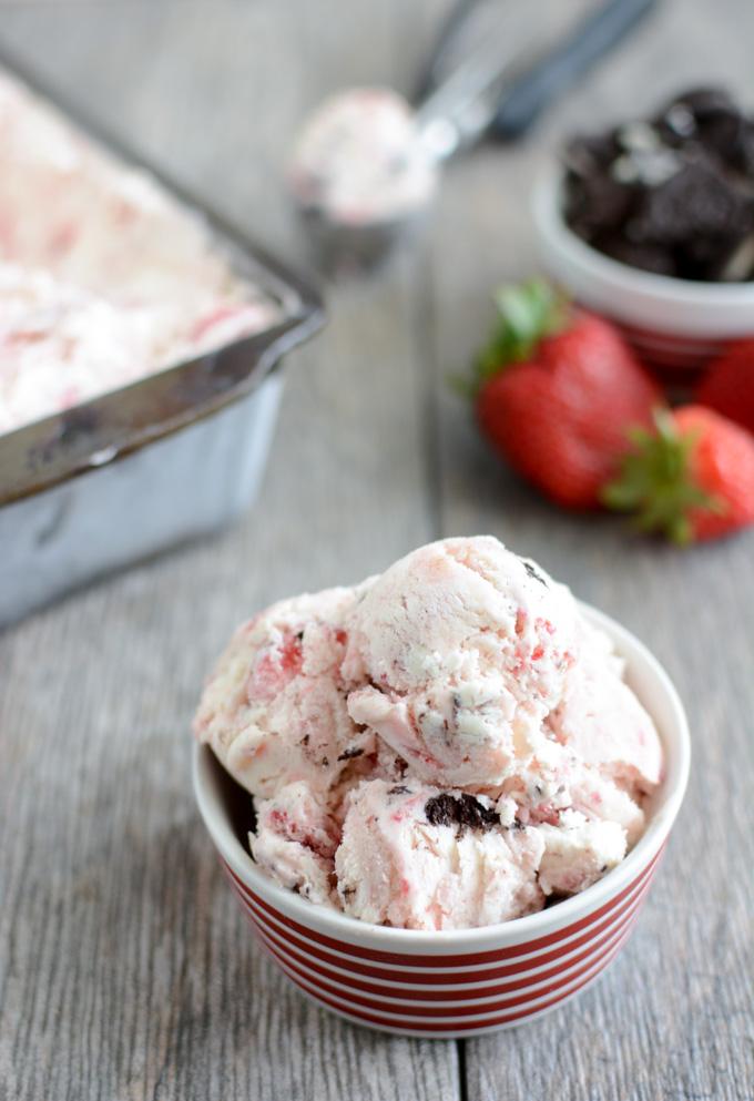 This Strawberry Cookies and Cream Ice Cream is easy to make without an ice cream maker and is a fun twist on a classic flavor. The perfect summer dessert!
