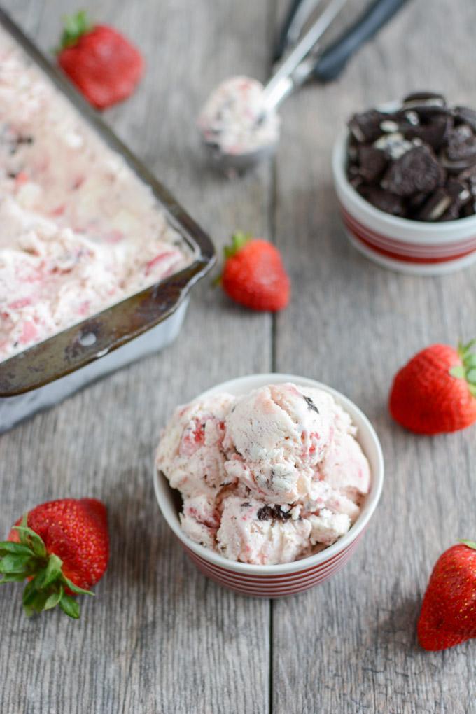 This Strawberry Cookies and Cream Ice Cream is an easy recipe to make without an ice cream maker and is a fun twist on a classic flavor. The perfect summer dessert!