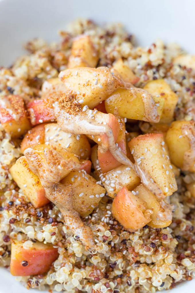 This Caramelized Peach and Quinoa Breakfast Bowl is packed with protein and makes a great summer breakfast.