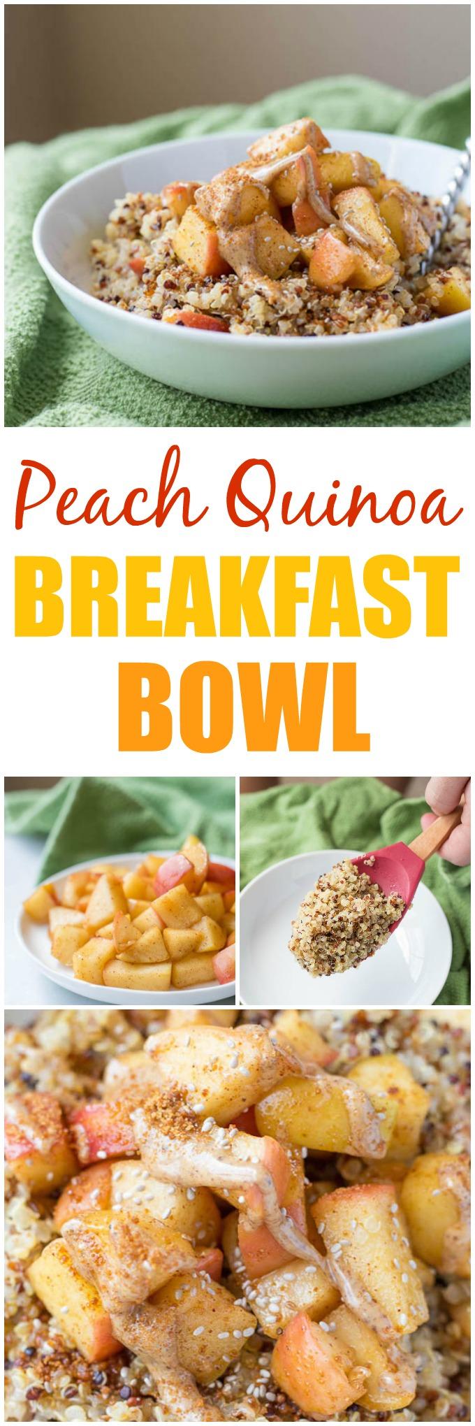 This Caramelized Peach and Quinoa Breakfast Bowl is packed with protein and makes a great summer breakfast.