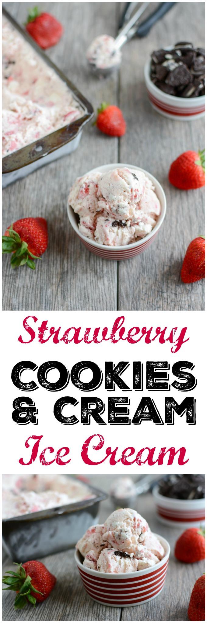 This Strawberry Cookies and Cream Ice Cream is an easy recipe to make without an ice cream maker and is a fun twist on a classic flavor. The perfect summer dessert!