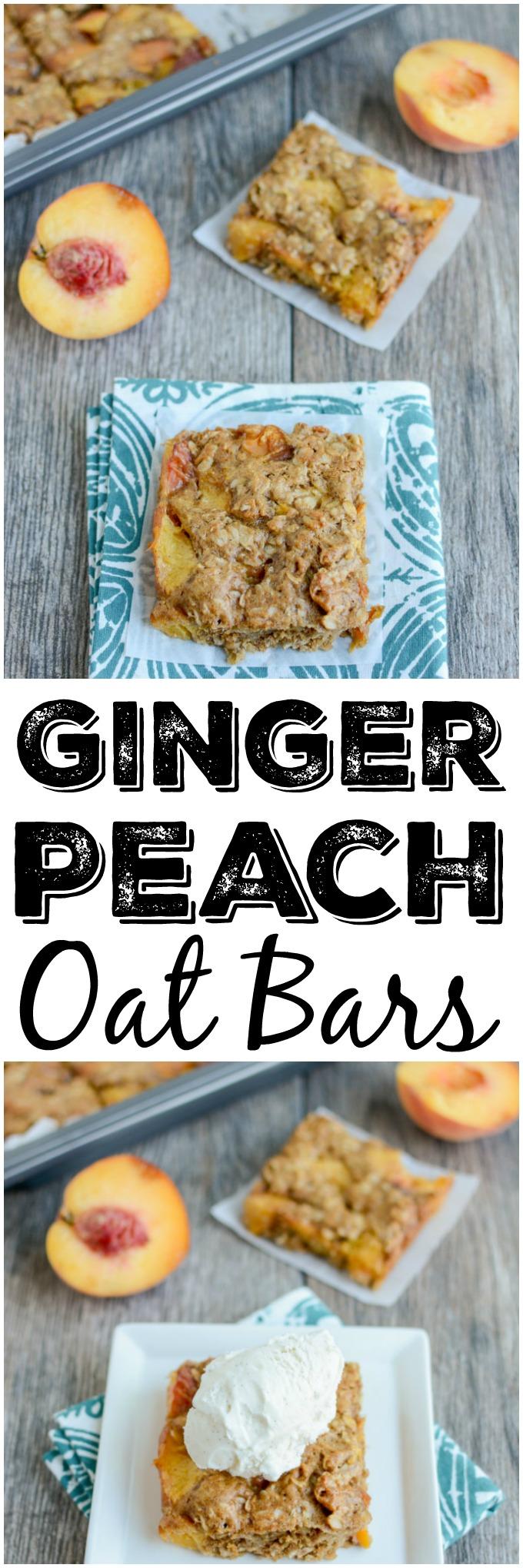 This recipe for Ginger Peach Oat Bars is perfect for a summer dessert. They're packed with fresh, juicy peaches and taste great topped with a scoop of vanilla ice cream!