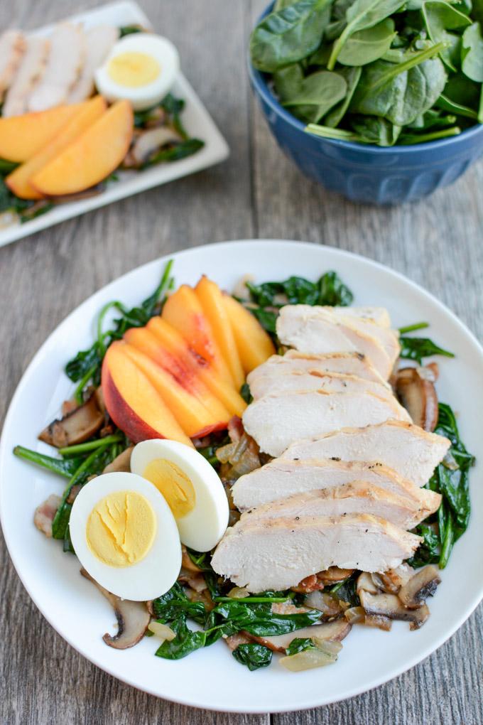 This Warm Spinach Bacon Salad with Chicken transforms leftover chicken into a whole new meal that's perfect for lunch or dinner.