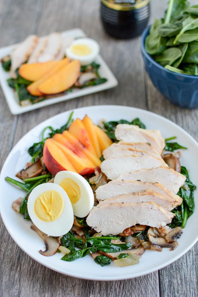 This Warm Spinach Bacon Salad with Chicken transforms leftover chicken into a whole new meal that's perfect for lunch or dinner.