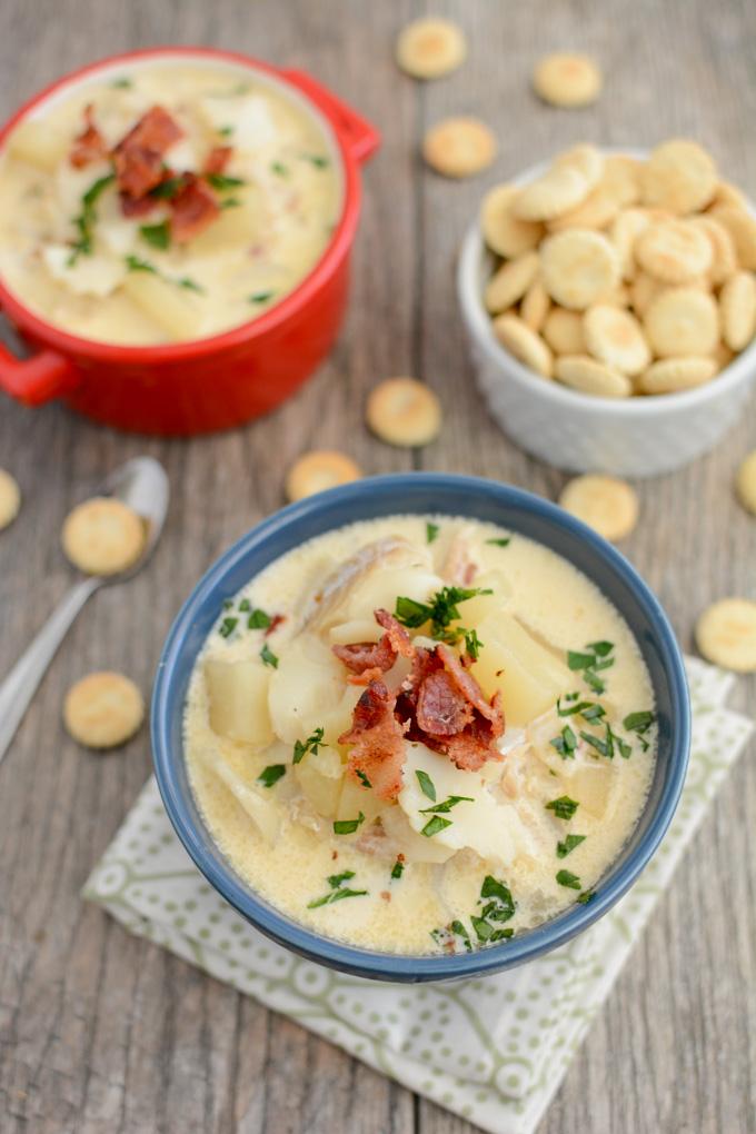 This Easy Fish Chowder tastes better than longer it sits! Make a big pot over the weekend and enjoy for lunch or dinner all week!