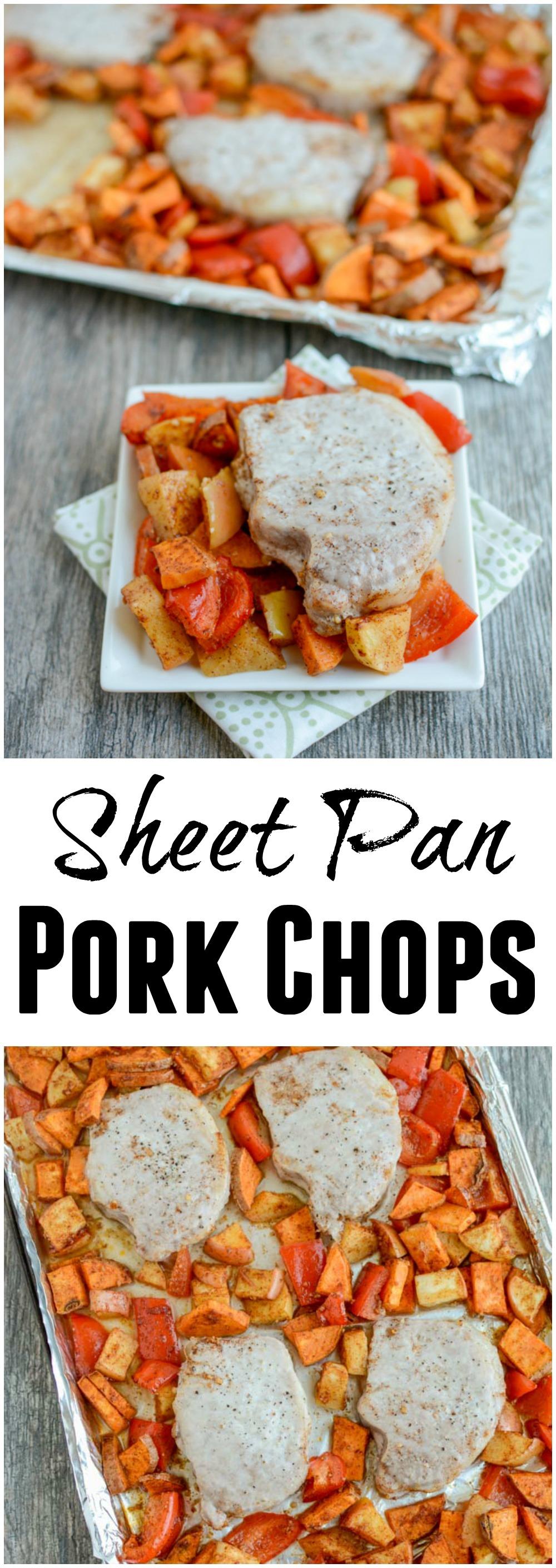 These easy Sheet Pan Pork Chops with Sweet Potatoes and Apples take just five minutes to prep and are perfect for a healthy fall dinner.