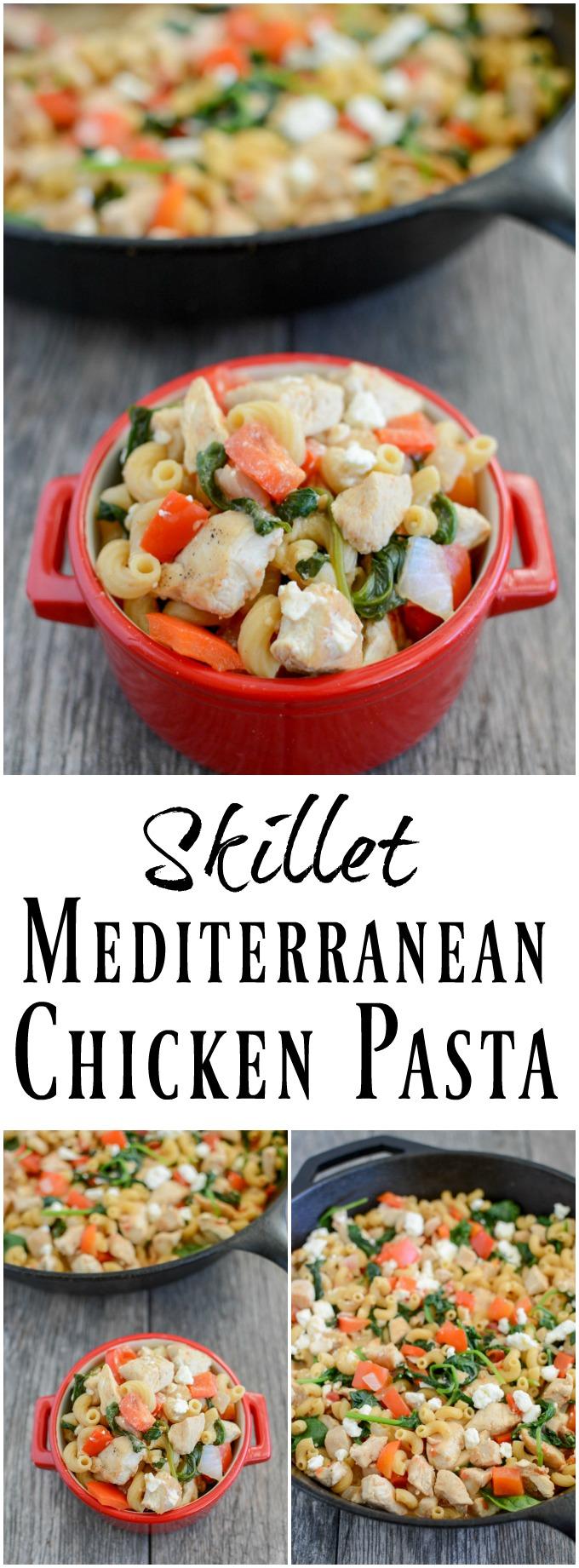 Only one pot required for this Skillet Mediterranean Chicken Pasta! This easy, healthy dinner recipe is the perfect one-pan meal for busy weeknights. 